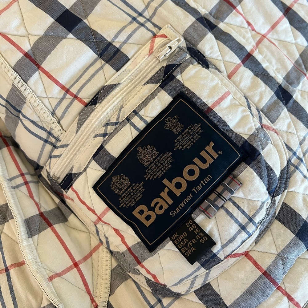 Barbour Light Blue Quilted Utility Jacket with Navy Collar - Picture 3 of 7